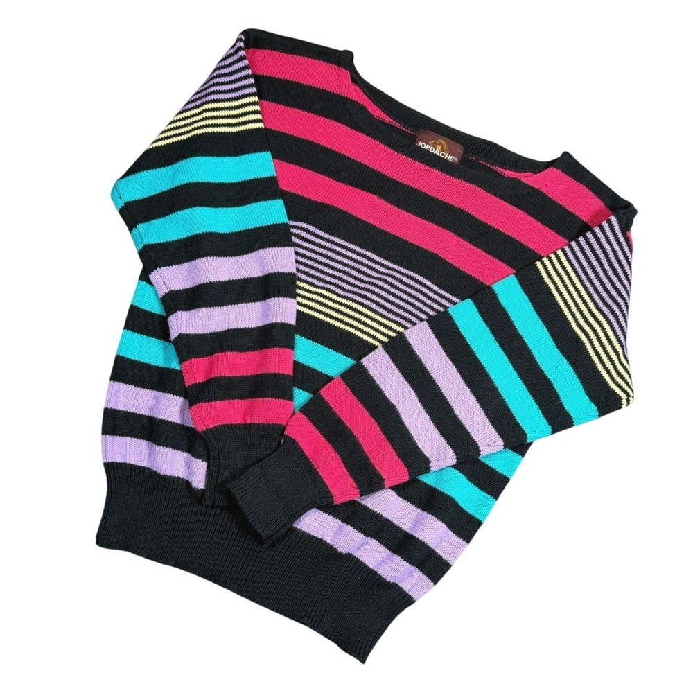 Jordache Vintage Womens Medium Multicolor Striped Knit Boat Neck Sweater Casual